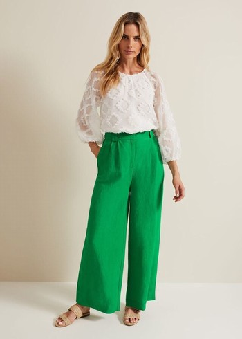 Phase Eight Lottie Linen Wide Legs Trousers Green Australia | XD6507234